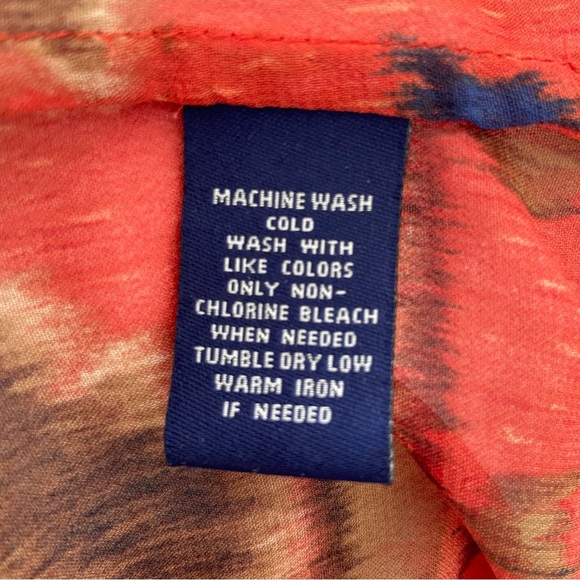 CHAPS DENIM VINTAGE STYLE ORANGE/BROWN SHORT SLEEVE TOP/BLOUSE W/FRONT RUFFLE, L - Picture 7 of 12